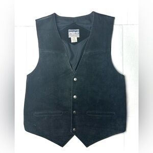 Jazzman Sportswear Mens Medium Black Leather Suede Vest Oklahoma Seal‎ Buttons